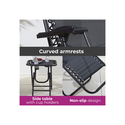 Black Folding Zero Gravity Garden Chairs with Table Set