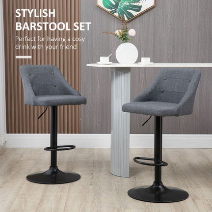 HOMCOM Swivel Bar Stools Set of 2 Adjustable Height Fabric Bar Chairs Grey