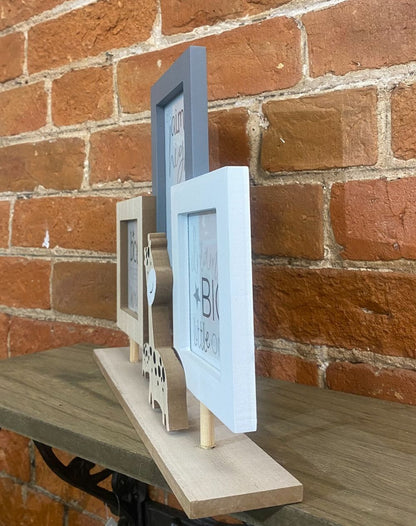 Triple Photo Frame on Wooden Stand, Stylish and Functional