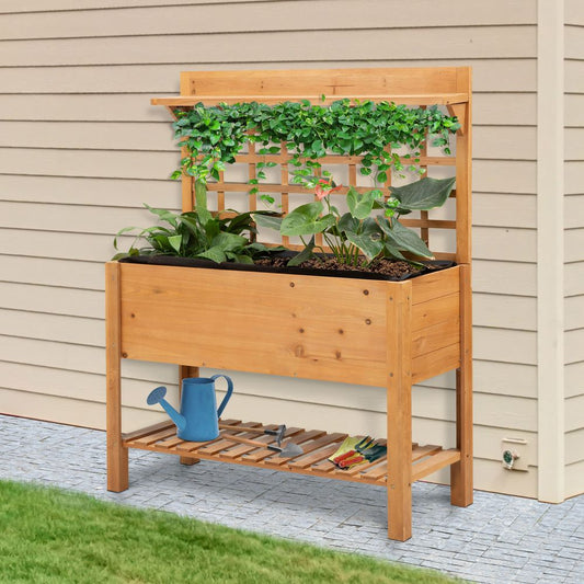 105x40x135cm Wooden Planter Raised Elevated Bed Planter Flower with 2 Shelves