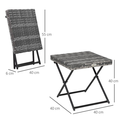 Folding Square Rattan Coffee Table Bistro Balcony Garden Steel  Outsunny