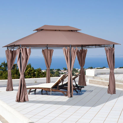 4m x 3m Khaki Pavilion Garden Gazebo with Steel Frame, Outdoor Shade