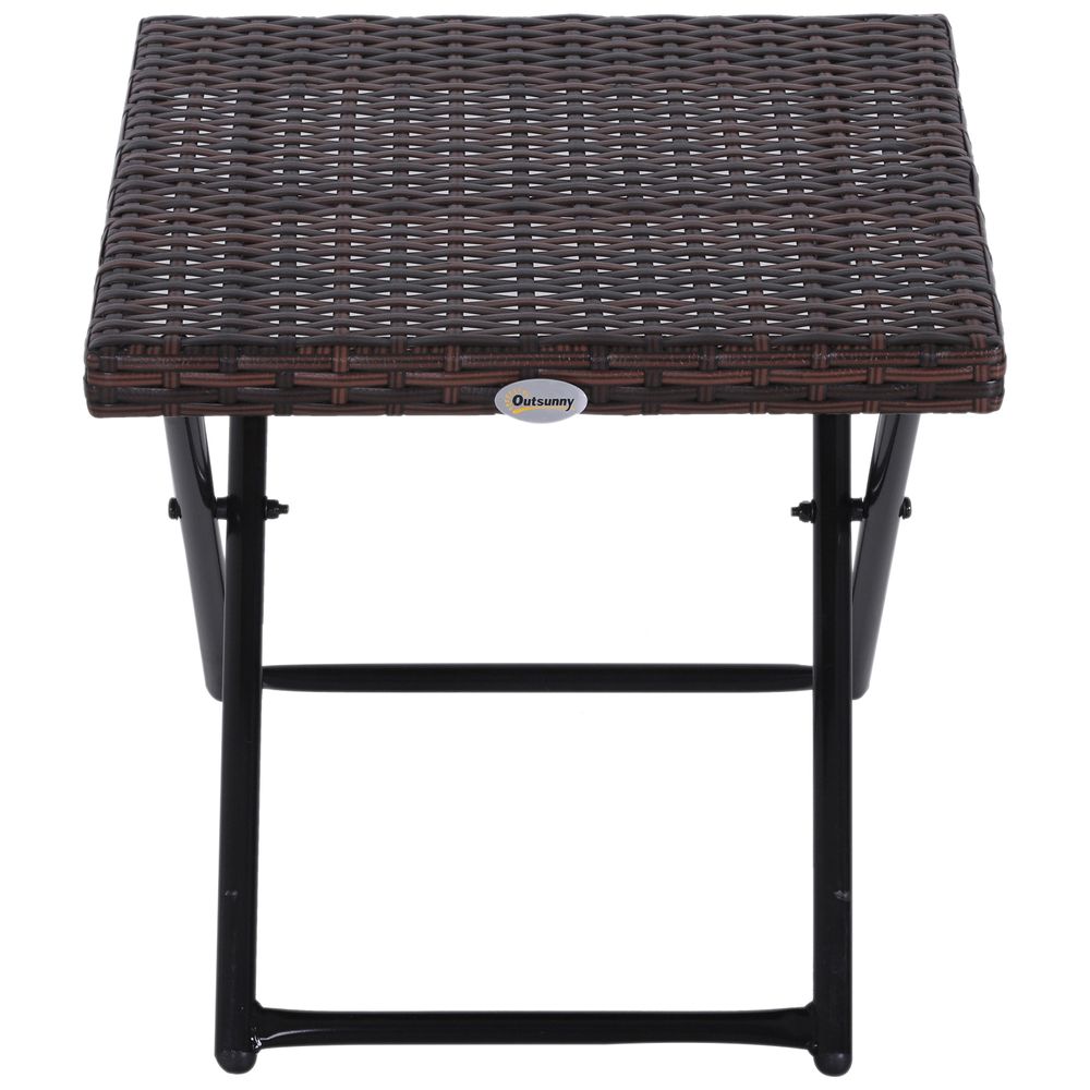 Folding Square Rattan Coffee Table for Bistro or Balcony, Steel Frame