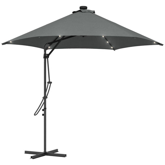 Outsunny 3(m) Cantilever Garden Parasol Umbrella W/ Solar LED and Cover, Grey