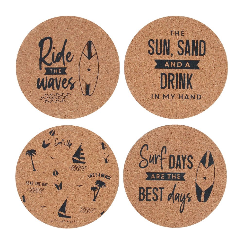 Surf's Up Cork Coaster Set, Fun and Thematic