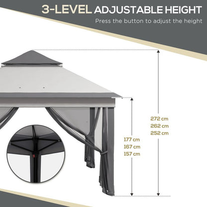 Grey 3x3m Pop-Up Gazebo Tent with Netting, Height Adjustable