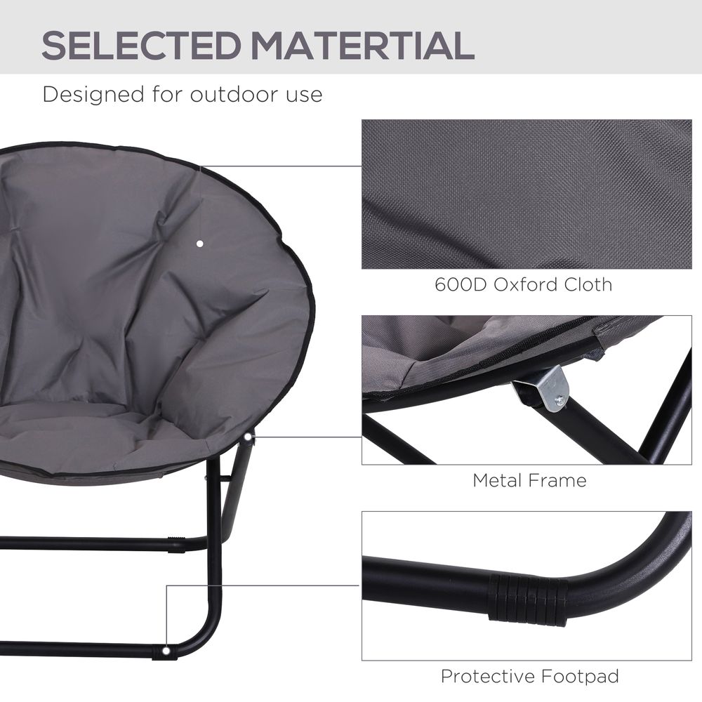 Folding Saucer Moon Chair, 80Lx80Wx75H cm, Metal Frame, 600D Oxford Cloth-Grey