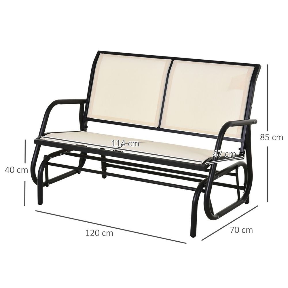 Beige 2-Person Patio Glider Bench: Gliding Chair Loveseat with Armrests