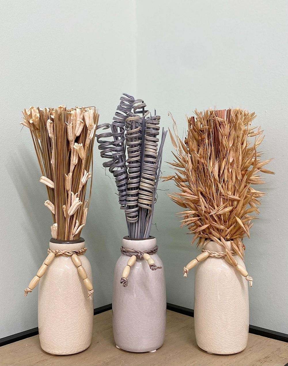 Set of 3 Dried Decorative Vases, Elegant and Rustic