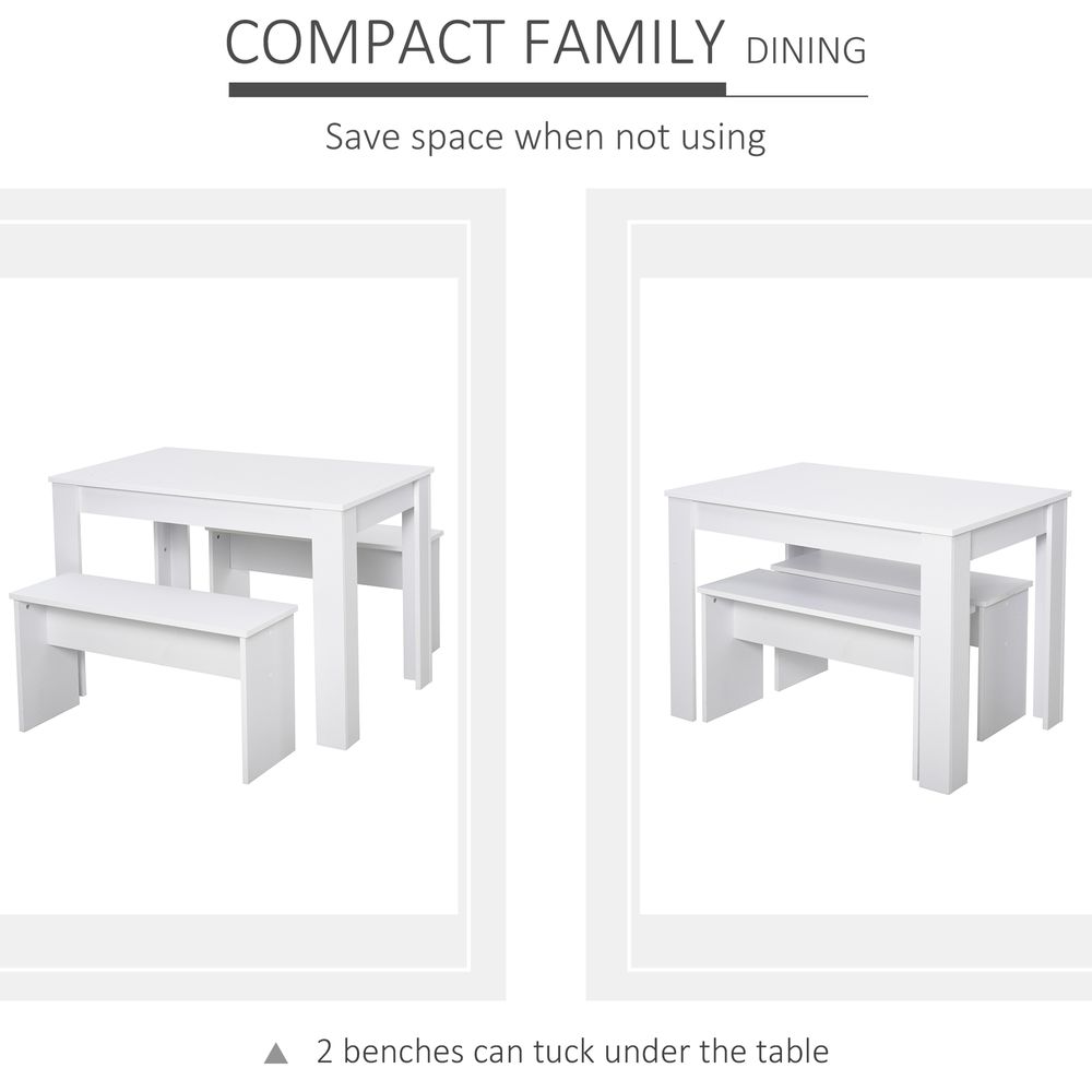 Particle Board 3-Piece Dining Set Dining Table with Benches White