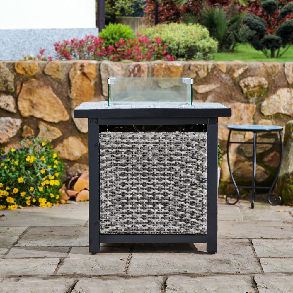 Rattan Propane Gas Fire Pit Table: Smokeless Outdoor Garden Feature