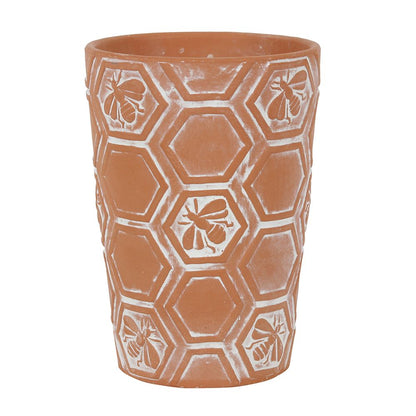 Large Terracotta Plant Pot with Bee and Honeycomb Design, Rustic Charm