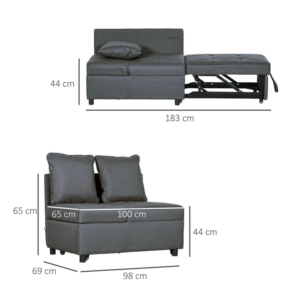 Folding Sleeper Sofa Bed Chair with Pillows, Pocket, Grey