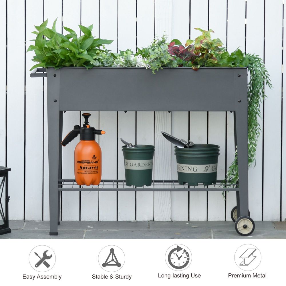 Raised Garden Bed & Mobile Planter – Bottom Shelf, Grey, 104x39x80 cm