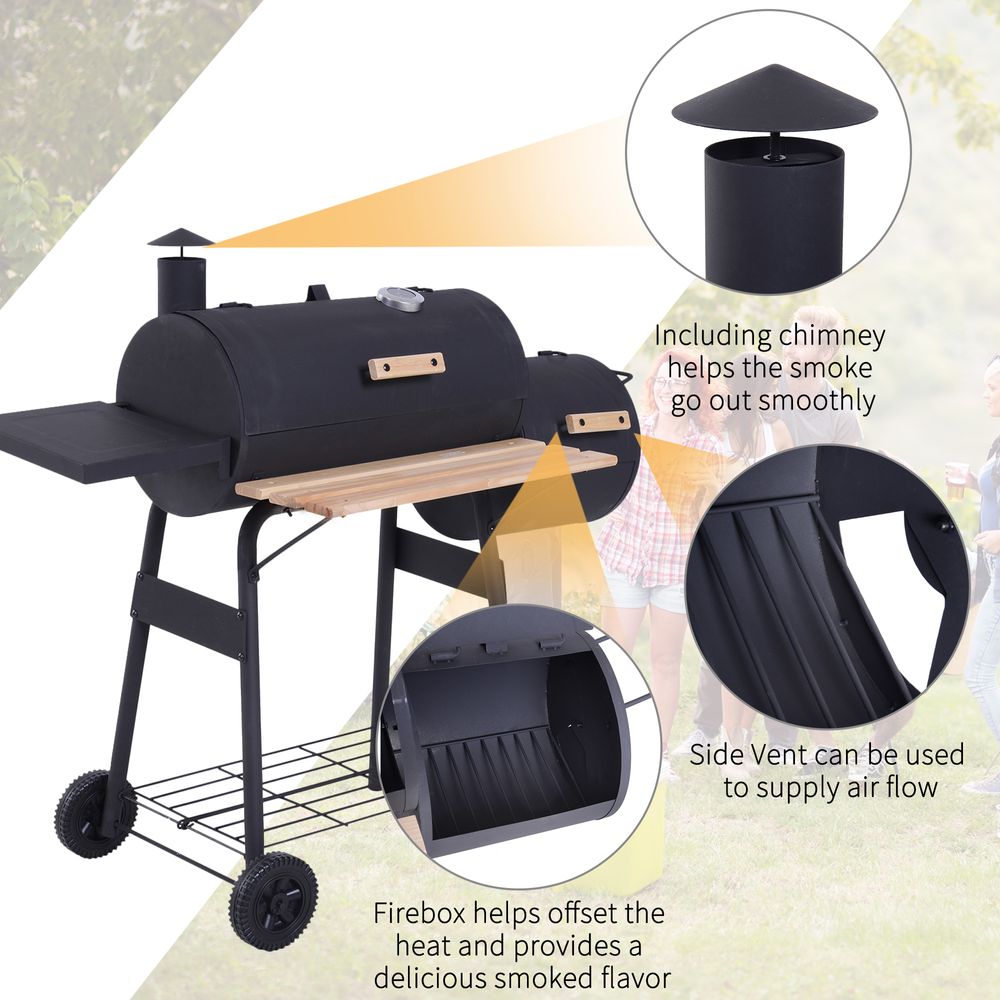 Portable Charcoal BBQ Grill with Steel Offset Smoker Combo for Garden