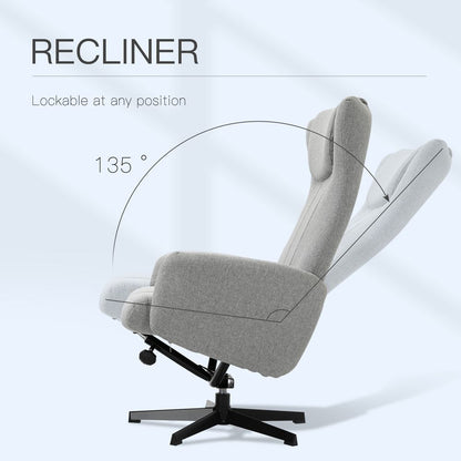 Recliner with Ottoman, Thick Padded Cushion, and Adjustable Back, Light Grey