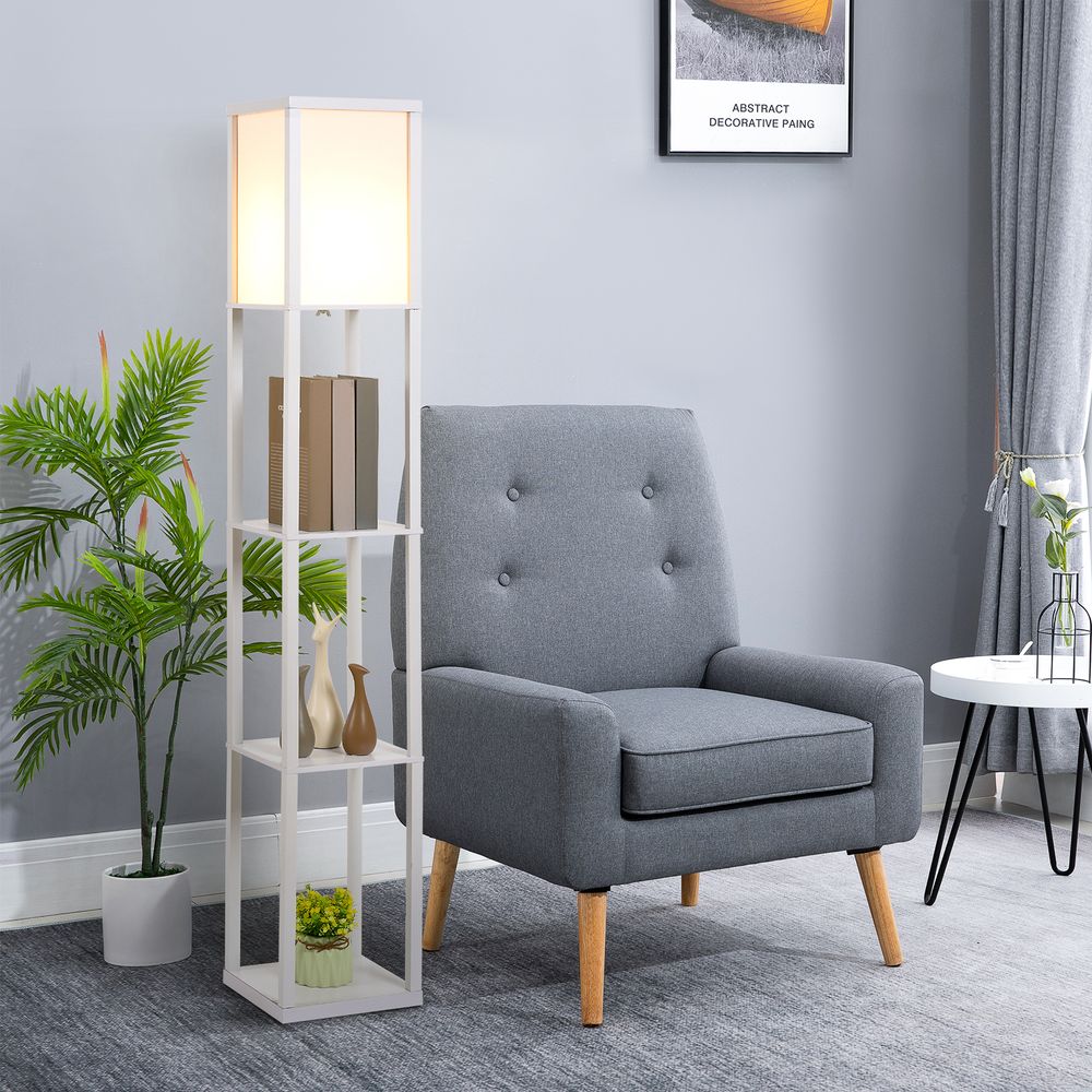 White 4-Tier Floor Lamp with Storage Shelf: 3-Tier Floor Light