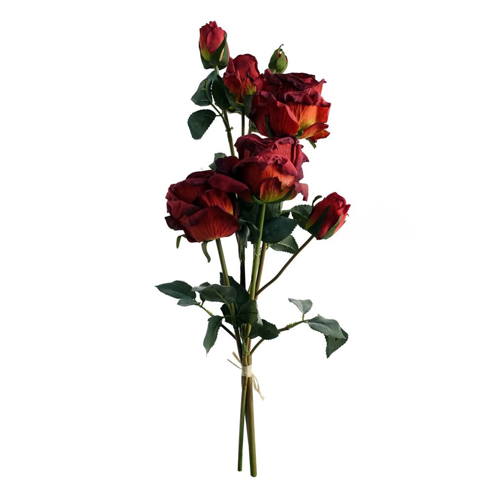 60cm Red Rose Artificial Flowers Spray - 4 Flowers 3 Buds