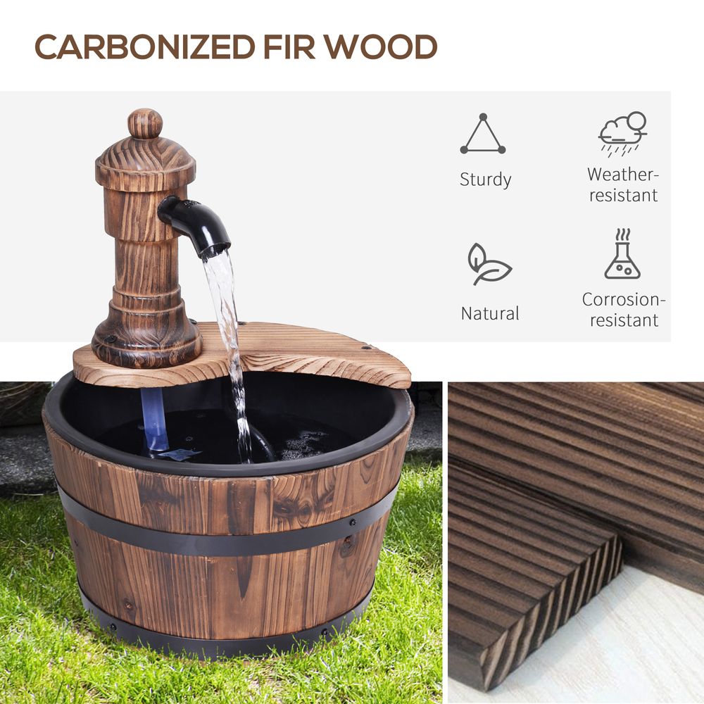 Rustic Barrel Water Pump Fountain with Electric Feature for Garden