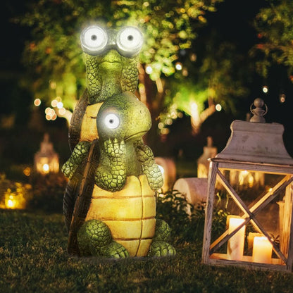 Vivid Tortoises Garden Sculpture - Solar LED Light, Outdoor Ornament