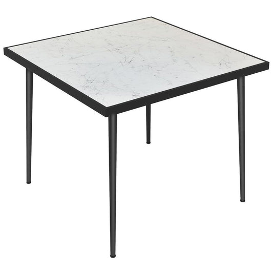 Outdoor Dining Table for 4 with Marble Effect Tempered Glass Top, White