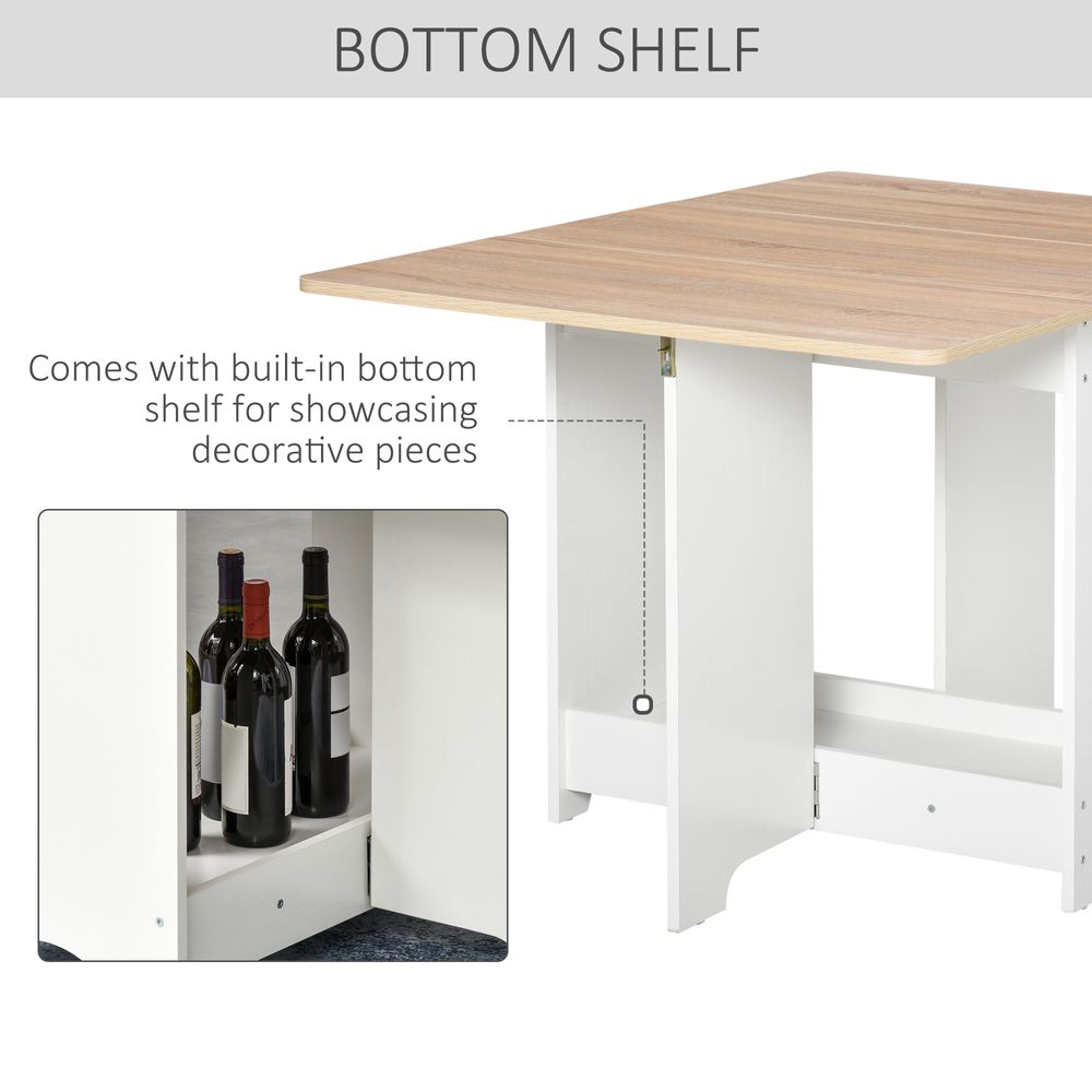 Drop-Leaf Dining Table with Folding Desk and Storage Shelf