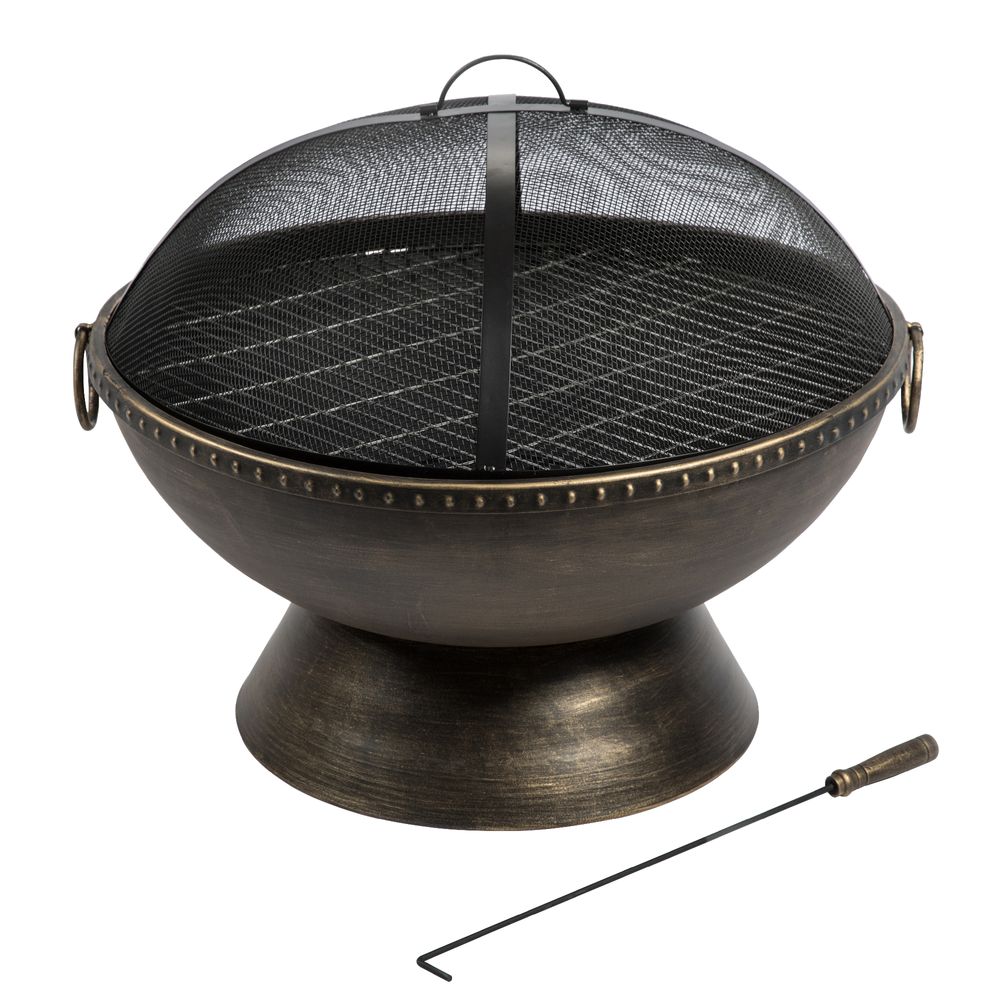 Large Garden Wood Burning Fire Pit: Outdoor Log Burner with Lid