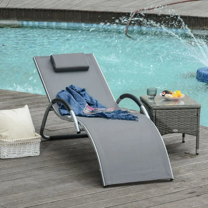 Portable Lounger Chair - Dark Grey Armchair with Removable Pillow for Beach or Yard