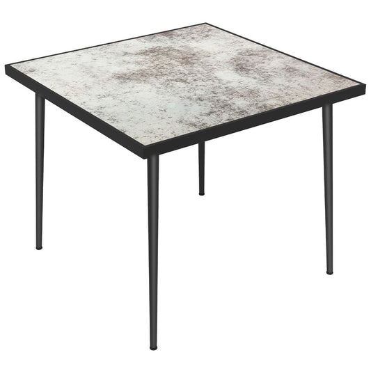 Outdoor Dining Table for 4 with Grey Marble Effect Tempered Glass Top