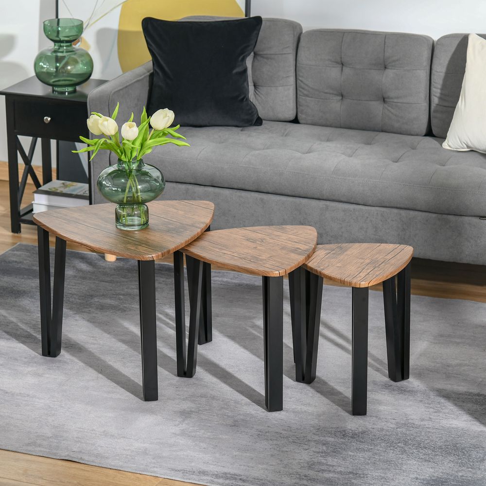 3 PCs Stackable Coffee Table Set Accent Furniture MDF Steel Frame Walnut