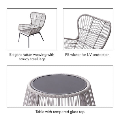 3-Piece Garden Patio Furniture: Rattan Table & 2 Chairs with Cushions