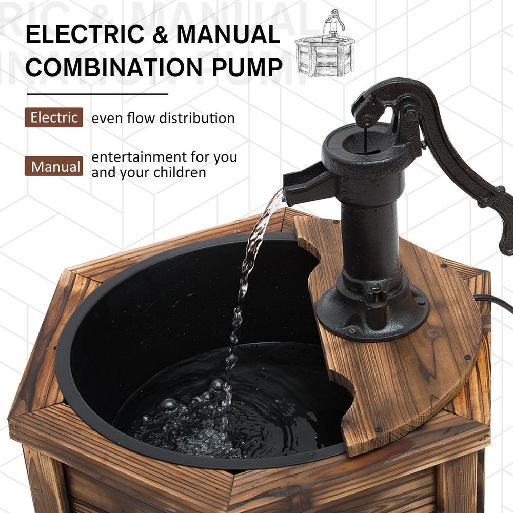 Rustic Fir Wooden Fountain Water Fountain w/ Pump, Carbonized Color