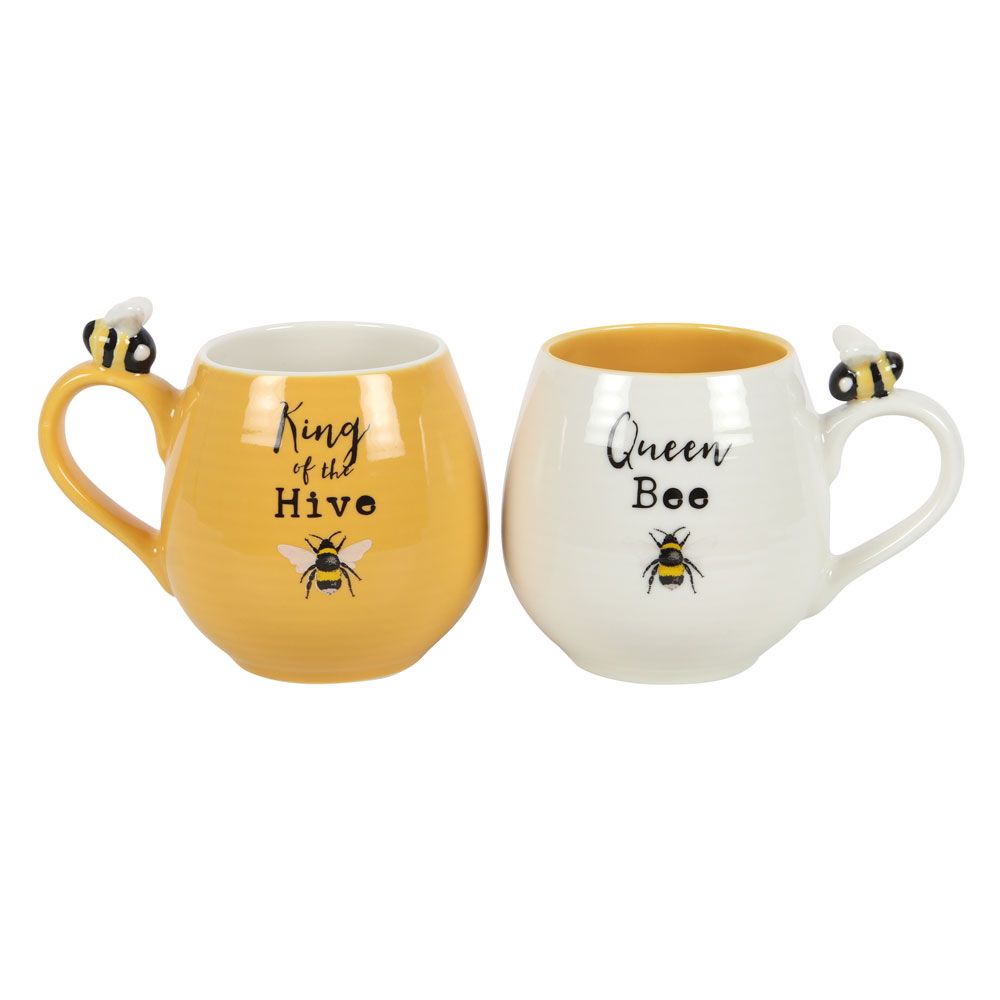 Bee Happy King and Queen Couples Mug Set, Perfect for Partners