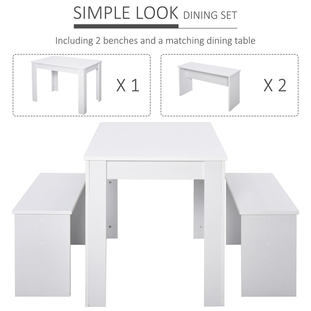 Particle Board 3-Piece Dining Set Dining Table with Benches White