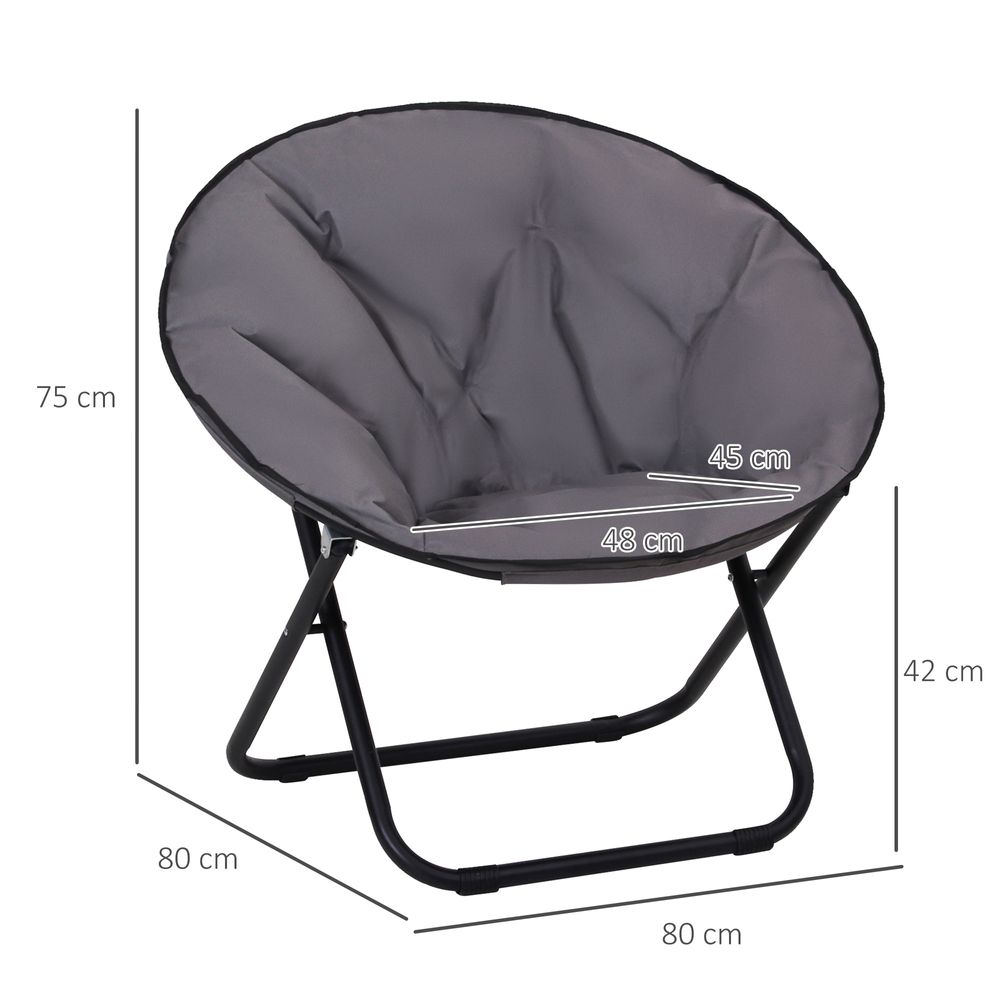 Folding Saucer Moon Chair, 80Lx80Wx75H cm, Metal Frame, 600D Oxford Cloth-Grey