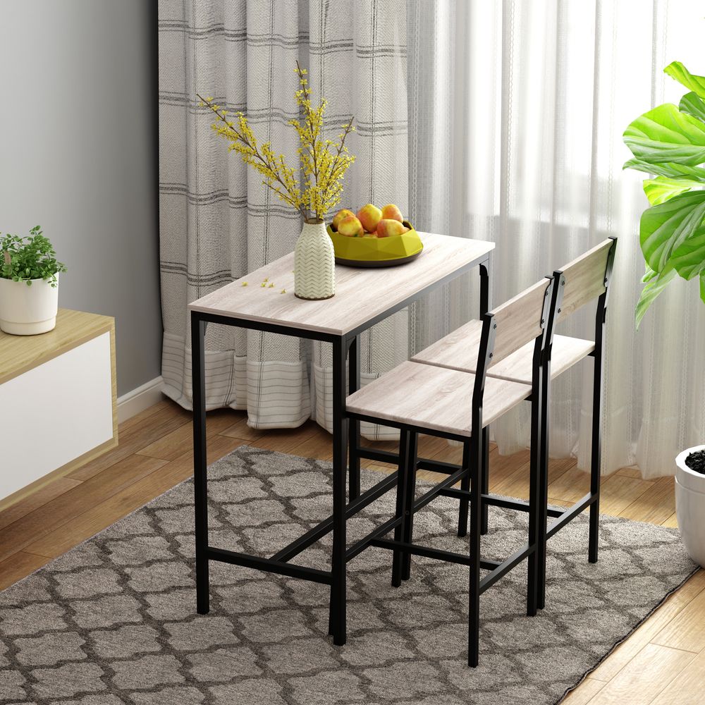 Metal Frame MDF Top Table and Bar Stool Set in Black, Stylish Set