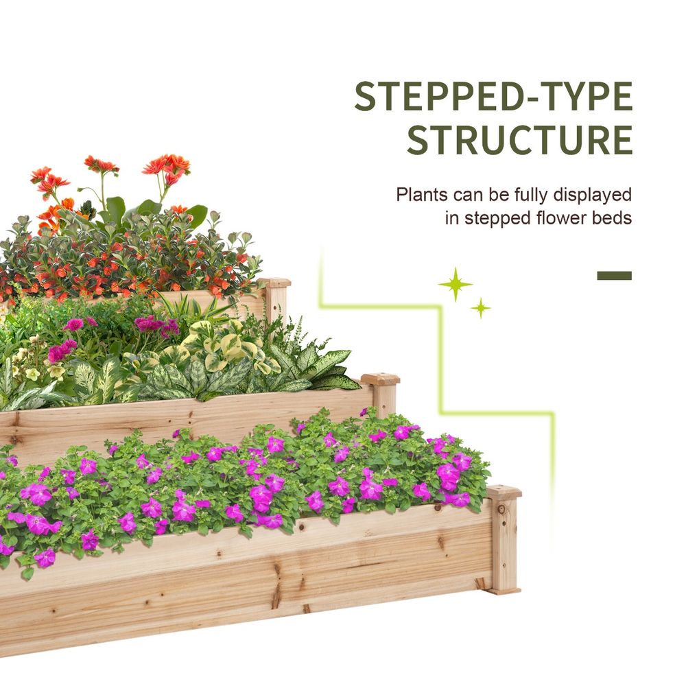 Wooden 3-Tier Raised Bed Planter Kit: Elevated Plant Box, 124x124x56cm