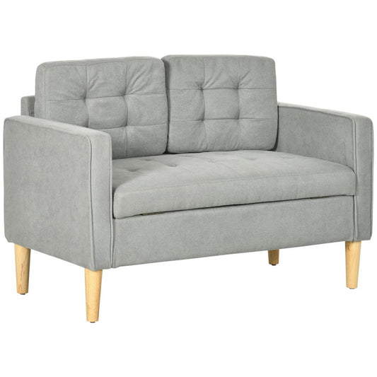 Modern 2 Seater Sofa with Storage Compact Loveseat Sofa for Living Room Grey