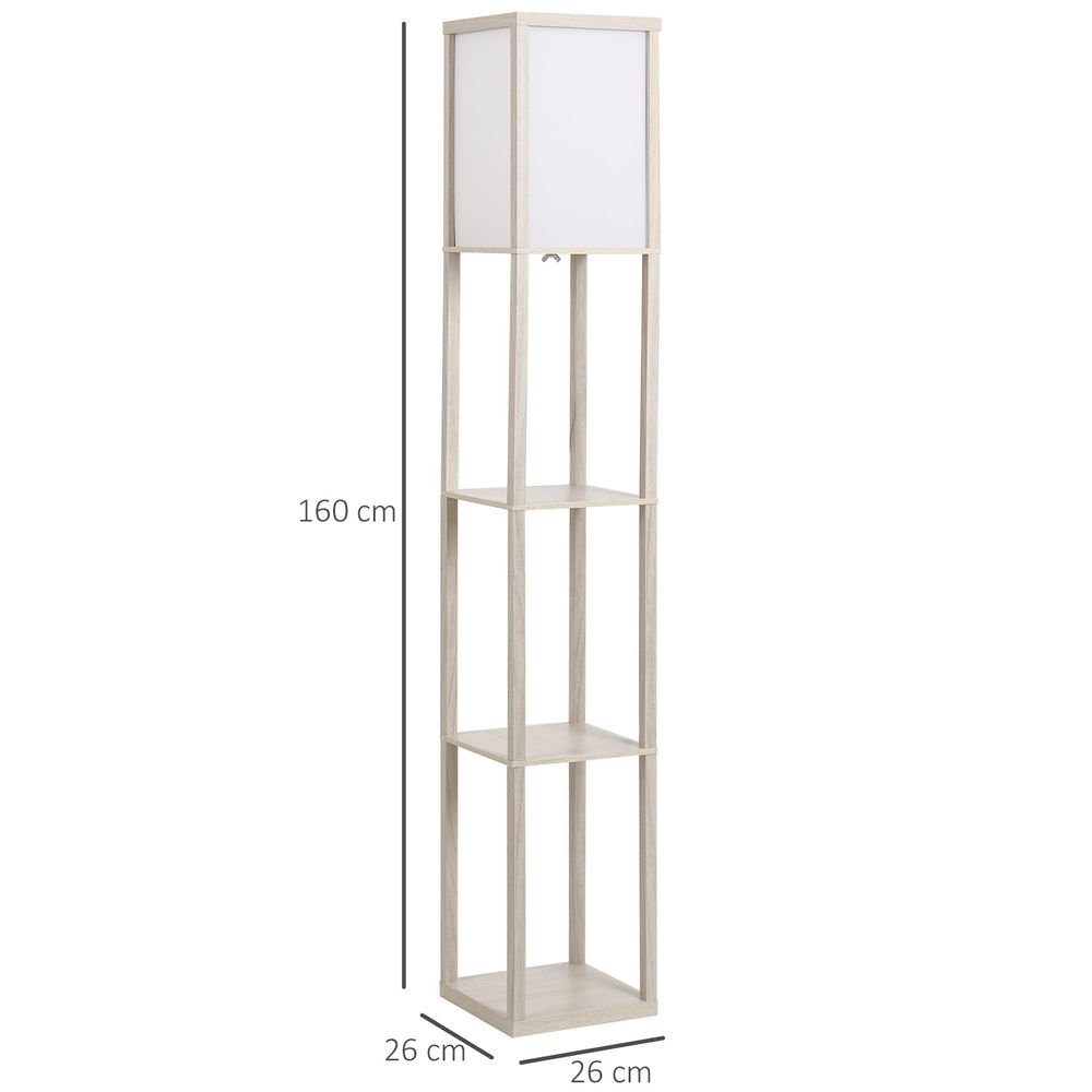 4-Tier Floor Lamp, Floor Light with Storage Shelf White and Oak 3-Tier