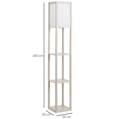 4-Tier Floor Lamp, Floor Light with Storage Shelf White and Oak 3-Tier