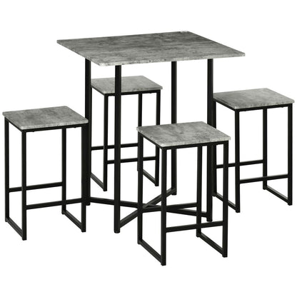 5-Piece Bar Table Set – Square Dining Table for 4 – Concrete Grey