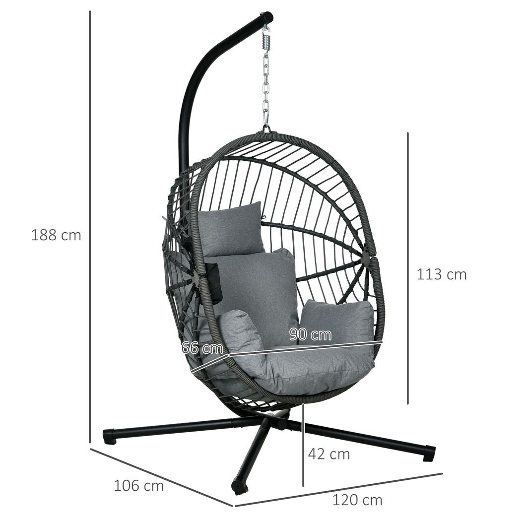 Grey Hanging Swing Chair with Thick Cushion for Patio