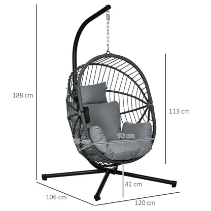 Grey Hanging Swing Chair with Thick Cushion for Patio