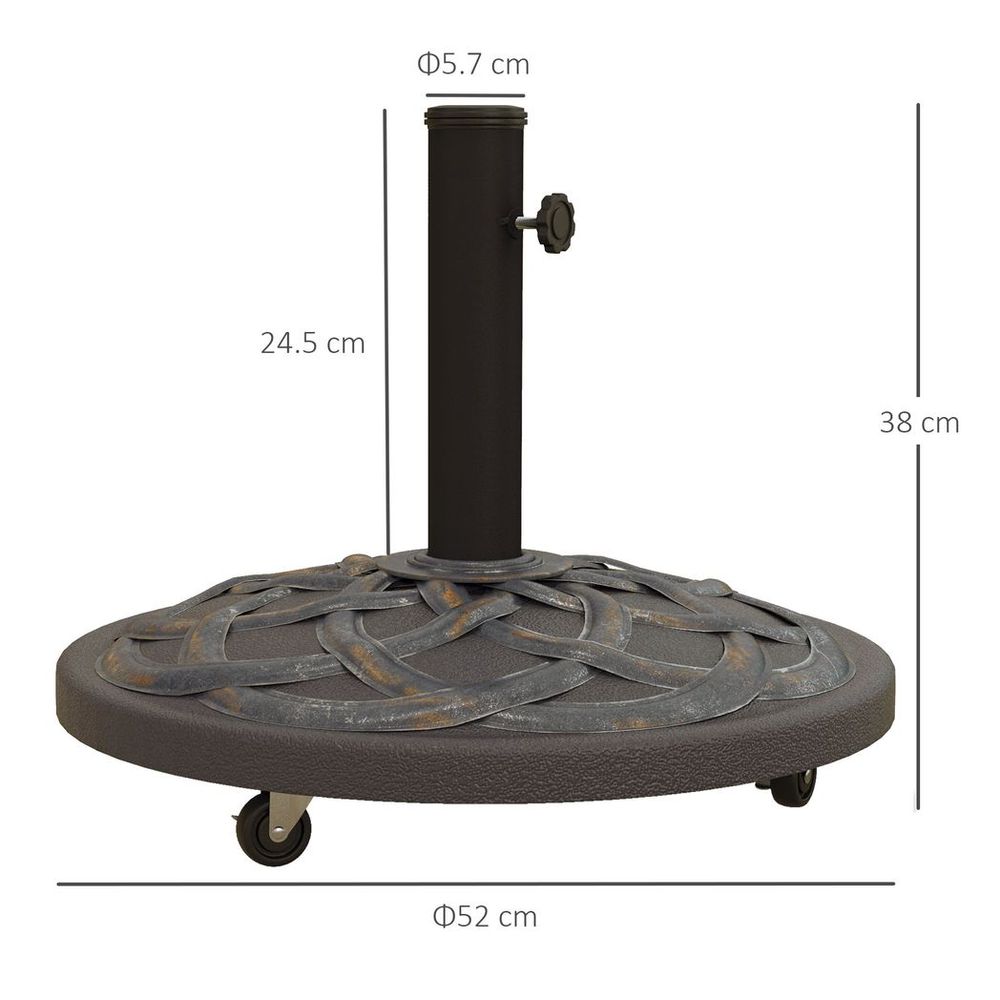 Outsunny 27kg Garden Parasol Base w/ Wheels Concrete Umbrella Stand Bronze Tone
