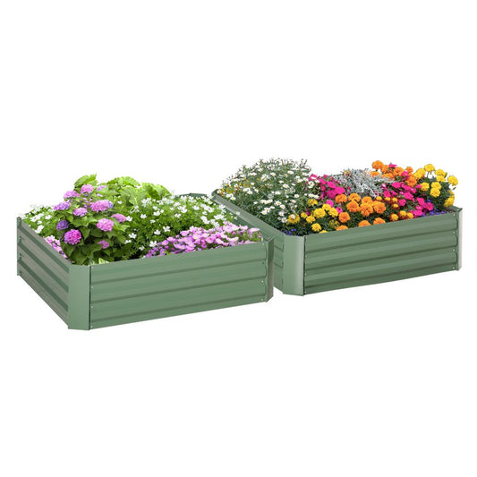 Set of 2 Raised Garden Bed Galvanised Planter Box Easy Setup Green