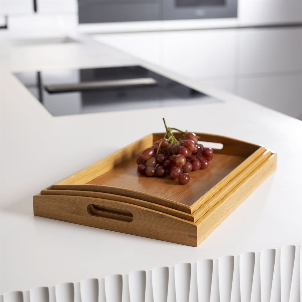 Set of 3 Bamboo Serving Trays, Eco-Friendly and Durable