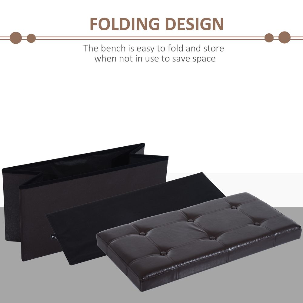 Folding Faux Leather Storage Cube Ottoman Bench Seat Brown