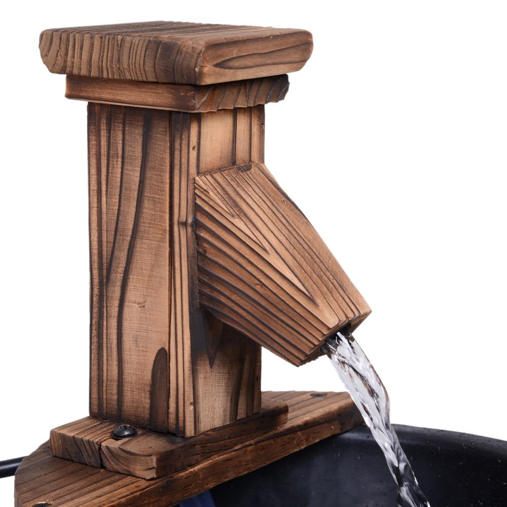 Wood Barrel Water Fountain with Pump: Patio Water Feature, Electric