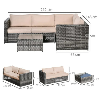 3-Piece Rattan Dining Sofa Set - Table, Loveseat, Outdoor Furniture with Cushions