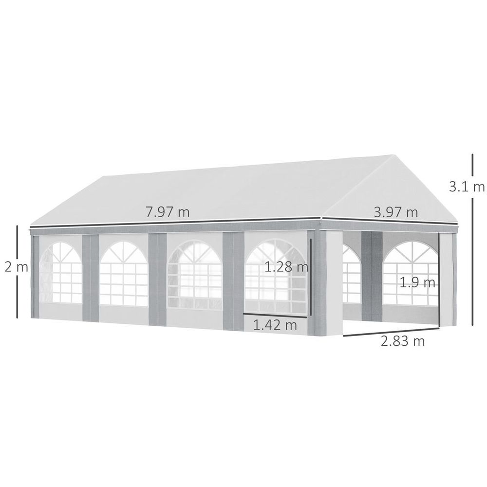 8 x 4m Party Tent - Marquee Gazebo with Sides, Eight Windows, and Double Doors